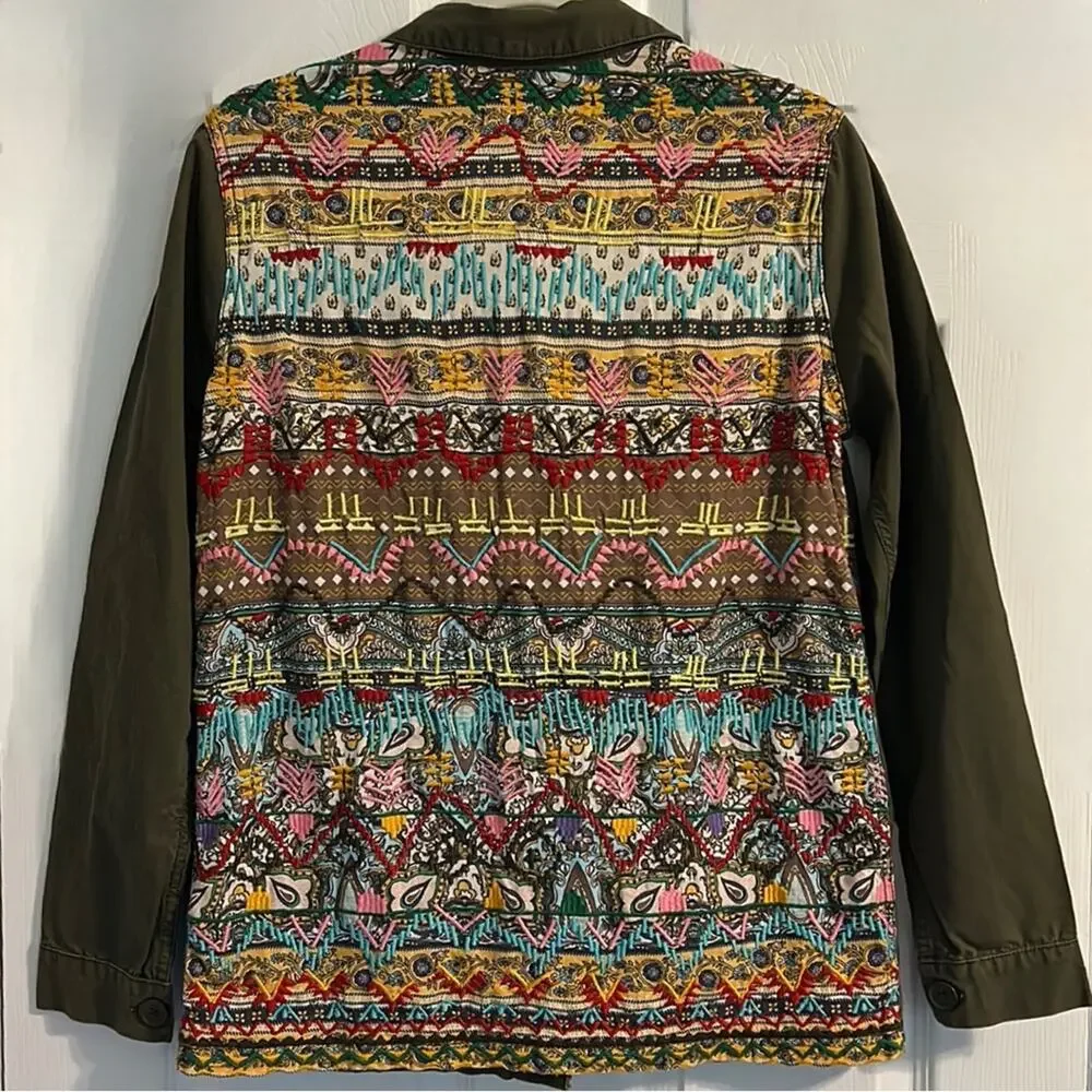 Zara Cargo Jacket Embroidered Back Size Small - Picture 3 of 8